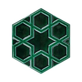 Armada Çini 15x17 cm Rölyefli Yıldız Yeşil Altıgen Çini Karo