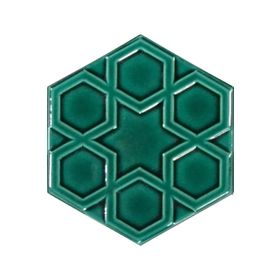 Armada Çini 15x17 cm Rölyefli Yıldız Yeşil Altıgen Çini Karo