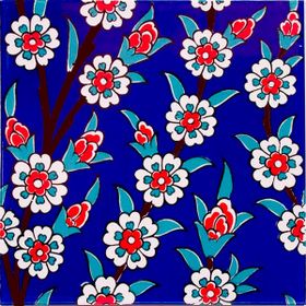 Armada Çini 20x20 cm AC 60 Kütahya Cami Çinisi İznik Desenli Çiçek Seramik Çini Karo