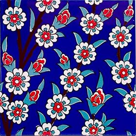Armada Çini 20x20 cm AC 60 Kütahya Cami Çinisi İznik Desenli Çiçek Seramik Çini Karo