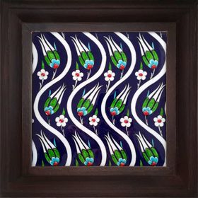 Armada Çini 20x20 Cm ED 107 Kobalt Sarmaşık Lale desenli Kütahya Çini Pano