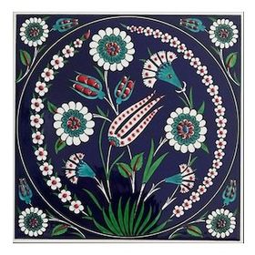 Armada Çini 20x20 Cm ED 107 Kobalt Sarmaşık Lale desenli Kütahya Çini Pano