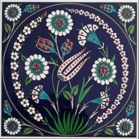 Armada Çini 20x20 Cm ED 107 Kobalt Sarmaşık Lale desenli Kütahya Çini Pano