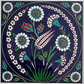 Armada Çini 20x20 Cm ED 107 Kobalt Sarmaşık Lale desenli Kütahya Çini Pano