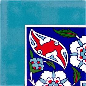 Armada Çini 20x20 cm KSK-21 Karanfil Desenli Çini Bordür Köşesi