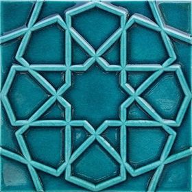 Armada Çini 20x20 cm Rölyefli Turkuaz Selçuklu Yıldızı Deseni Çini Karo