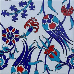 Armada Çini 20x20 cm SP 105 Lale Çiçek Desenli Kütahya İznik Çini Karo Modeli Seramik