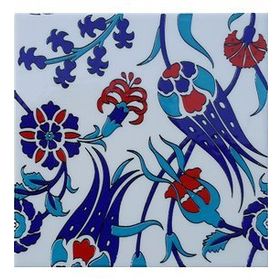 Armada Çini 20x20 cm SP 105 Lale Çiçek Desenli Kütahya İznik Çini Karo Modeli Seramik