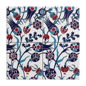 Armada Çini 20x20 cm SP 105 Lale Çiçek Desenli Kütahya İznik Çini Karo Modeli Seramik