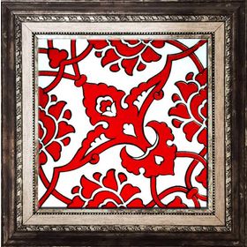 Armada Çini 20x20 cm SP 83 Kırmızı Beyaz Kütahya İznik Rumi Osmanlı Desenli Seramik Çini Karo