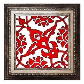 Armada Çini 20x20 cm SP 83 Kırmızı Beyaz Kütahya İznik Rumi Osmanlı Desenli Seramik Çini Karo