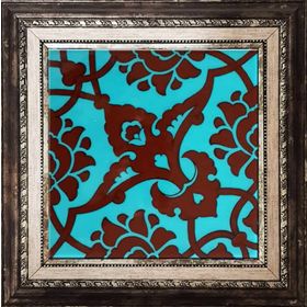 Armada Çini 20x20 cm SP 83 Turkuaz Kahve Kütahya Cami Çinisi Osmanlı Desenli Seramik Çini Karo