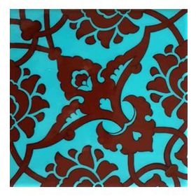 Armada Çini 20x20 cm SP 83 Turkuaz Kahve Kütahya Cami Çinisi Osmanlı Desenli Seramik Çini Karo