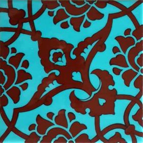 Armada Çini 20x20 cm SP 83 Turkuaz Kahve Kütahya Cami Çinisi Osmanlı Desenli Seramik Çini Karo