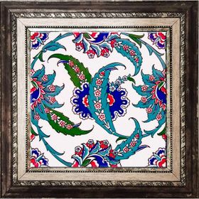 Armada Çini AC 1 Hançer Yaprak Çerçeveli Kütahya Çini 20x20 cm Pano