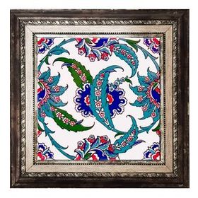 Armada Çini AC 1 Hançer Yaprak Çerçeveli Kütahya Çini 20x20 cm Pano