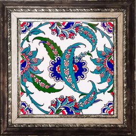 Armada Çini AC 1 Hançer Yaprak Çerçeveli Kütahya Çini 20x20 cm Pano