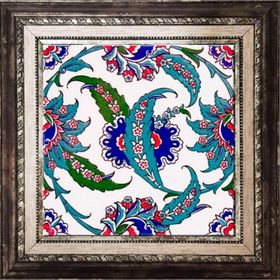 Armada Çini AC 1 Hançer Yaprak Çerçeveli Kütahya Çini 20x20 cm Pano