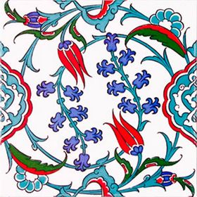 Armada Çini Ac 5 20x20 cm İznik Dönence Çiçek Desenli Çini Karo