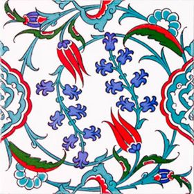 Armada Çini Ac 5 20x20 cm İznik Dönence Çiçek Desenli Çini Karo