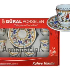 Armada Çini Ar 642 Tek Lale Altın Yaldızlı Porselen 6'lı Fincan Takımı