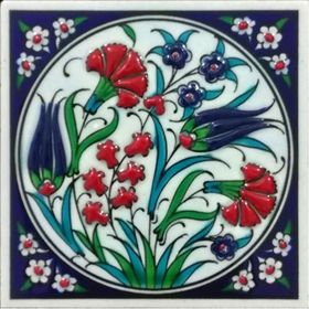 Armada Çini ED 101 10x10 cm Lale Karanfil İznik Eldekoru Çini Pano