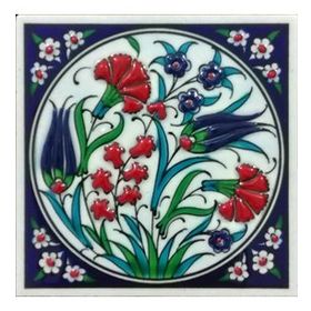 Armada Çini ED 101 10x10 cm Lale Karanfil İznik Eldekoru Çini Pano