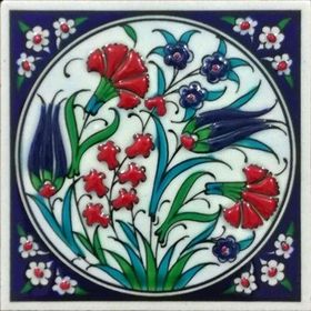 Armada Çini ED 101 10x10 cm Lale Karanfil İznik Eldekoru Çini Pano