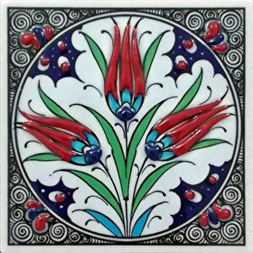 Armada Çini ED 103 10x10 cm Üçlü Lale Eldekoru Kütahya Çini Pano