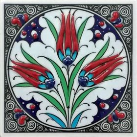 Armada Çini ED 103 10x10 cm Üçlü Lale Eldekoru Kütahya Çini Pano