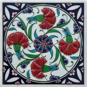 Armada Çini ED 104 10x10 cm Dörtlü Karanfil İznik Eldekoru Çini Pano