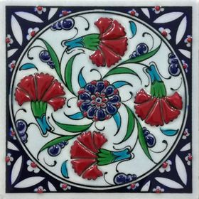 Armada Çini ED 104 10x10 cm Dörtlü Karanfil İznik Eldekoru Çini Pano