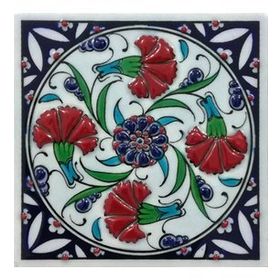 Armada Çini ED 104 10x10 cm Dörtlü Karanfil İznik Eldekoru Çini Pano