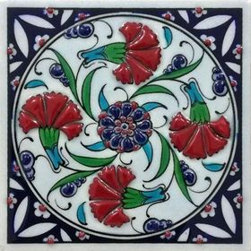 Armada Çini ED 104 10x10 cm Dörtlü Karanfil İznik Eldekoru Çini Pano