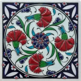 Armada Çini ED 104 10x10 cm Dörtlü Karanfil İznik Eldekoru Çini Pano
