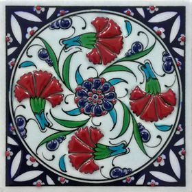 Armada Çini ED 104 10x10 cm Dörtlü Karanfil İznik Eldekoru Çini Pano