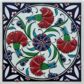 Armada Çini ED 104 10x10 cm Dörtlü Karanfil İznik Eldekoru Çini Pano