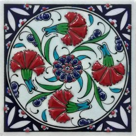Armada Çini ED 104 10x10 cm Dörtlü Karanfil İznik Eldekoru Çini Pano
