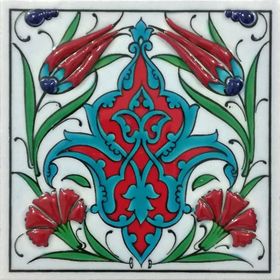 Armada Çini ED 107 10x10 cm İkili Lale Karanfil Kütahya Çini Pano