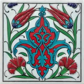 Armada Çini ED 107 10x10 cm İkili Lale Karanfil Kütahya Çini Pano