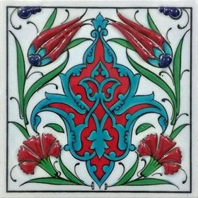 Armada Çini ED 107 10x10 cm İkili Lale Karanfil Kütahya Çini Pano