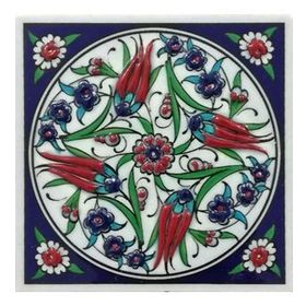 Armada Çini ED 108 Dört Lale Desenli El Dekoru 10x10 cm Çini Pano