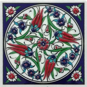 Armada Çini ED 108 Dört Lale Desenli El Dekoru 10x10 cm Çini Pano