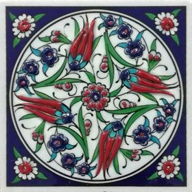 Armada Çini ED 108 Dört Lale Desenli El Dekoru 10x10 cm Çini Pano