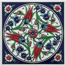 Armada Çini ED 108 Dört Lale Desenli El Dekoru 10x10 cm Çini Pano