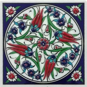 Armada Çini ED 108 Dört Lale Desenli El Dekoru 10x10 cm Çini Pano
