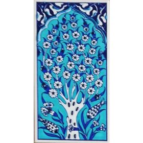 Armada Çini ED 203 10x20 cm Turkuaz Hayat Ağacı Eldekoru Çini Karo