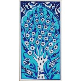 Armada Çini ED 203 10x20 cm Turkuaz Hayat Ağacı Eldekoru Çini Karo