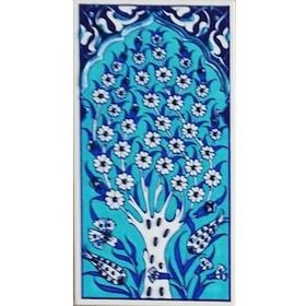 Armada Çini ED 203 10x20 cm Turkuaz Hayat Ağacı Eldekoru Çini Karo