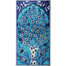 Armada Çini ED 203 10x20 cm Turkuaz Hayat Ağacı Eldekoru Çini Karo